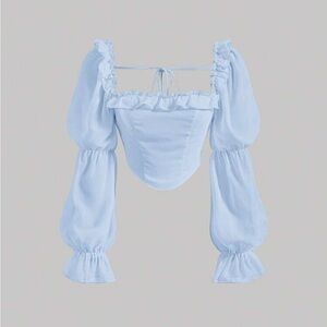 SHEIN 🦋 Light Blue Puff Sleeve Ruffled Crop Top